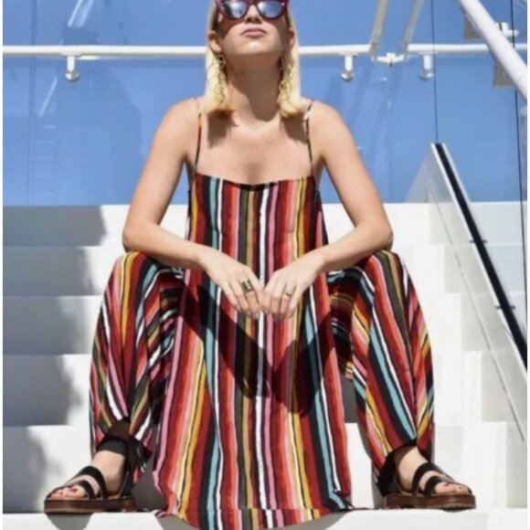 Free People Ruby Striped Tank Top Tunic Side Slits Crop Rainbow Multicolor Small - Picture 1 of 16